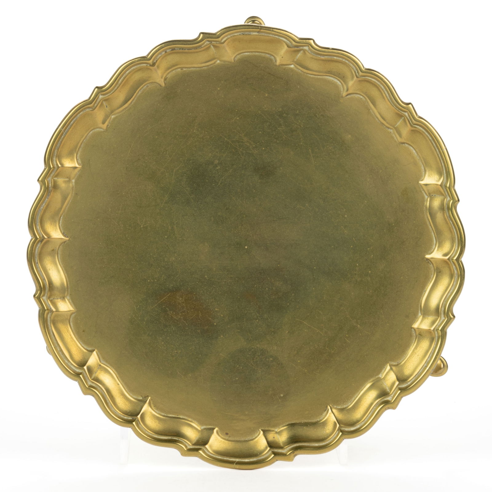 RARE ENGLISH GEORGE II BRASS SILVER-FORM SALVER (1 of 3)