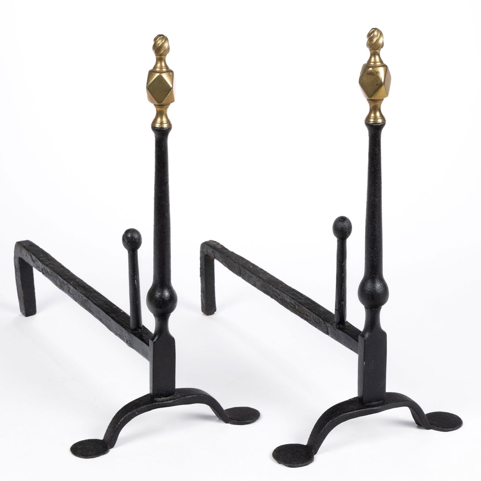 PENNSYLVANIA CHIPPENDALE BRASS AND IRON PAIR OF ANDIRONS (1 of 3)