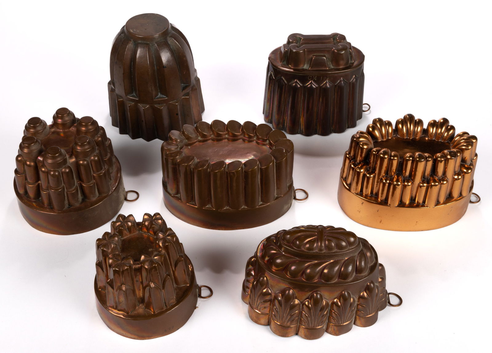 ANTIQUE COPPER FOOD MOLDS, LOT OF SEVEN (1 of 2)