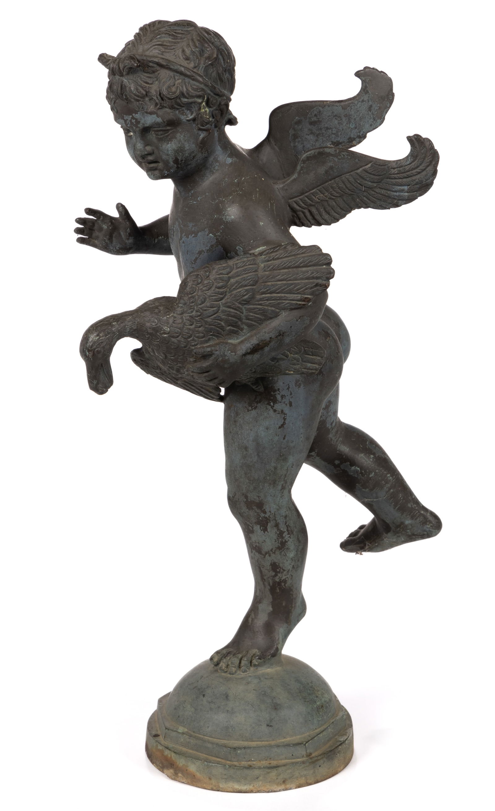BRONZE CUPID AND GOOSE GARDEN FOUNTAIN STATUE (1 of 1)