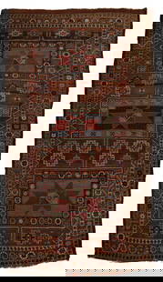 ANTIQUE CAUCASIAN ROOM SIZE RUG: ANTIQUE CAUCASIAN ROOM SIZE RUG, featuring boldly arranged geometric designs within complex borders retaining vivid colors. Late 19th/early 20th century. 69 1/2" x 125". Provenance: The important col