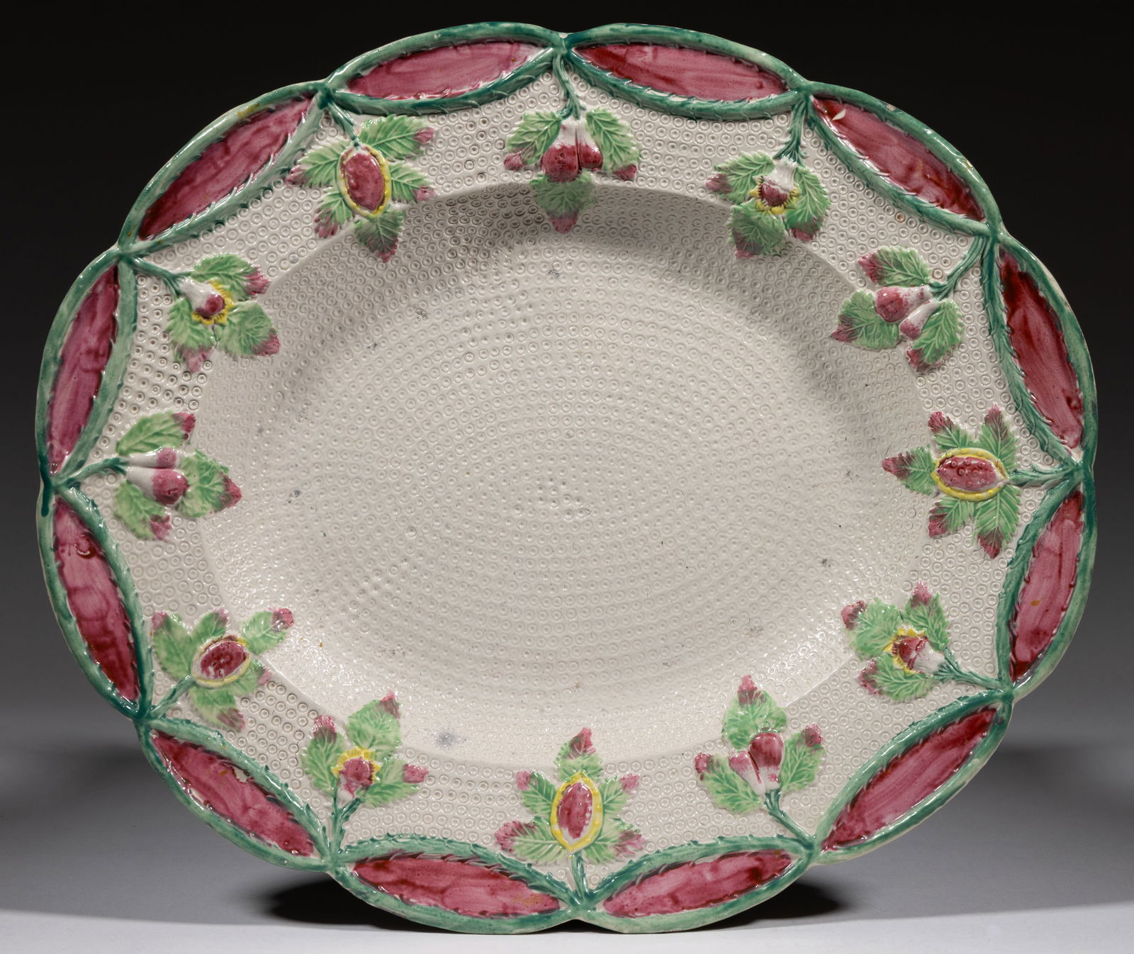 ENGLISH WHITE SALT-GLAZED STONEWARE HAND-PAINTED PLATTER (1 of 2)