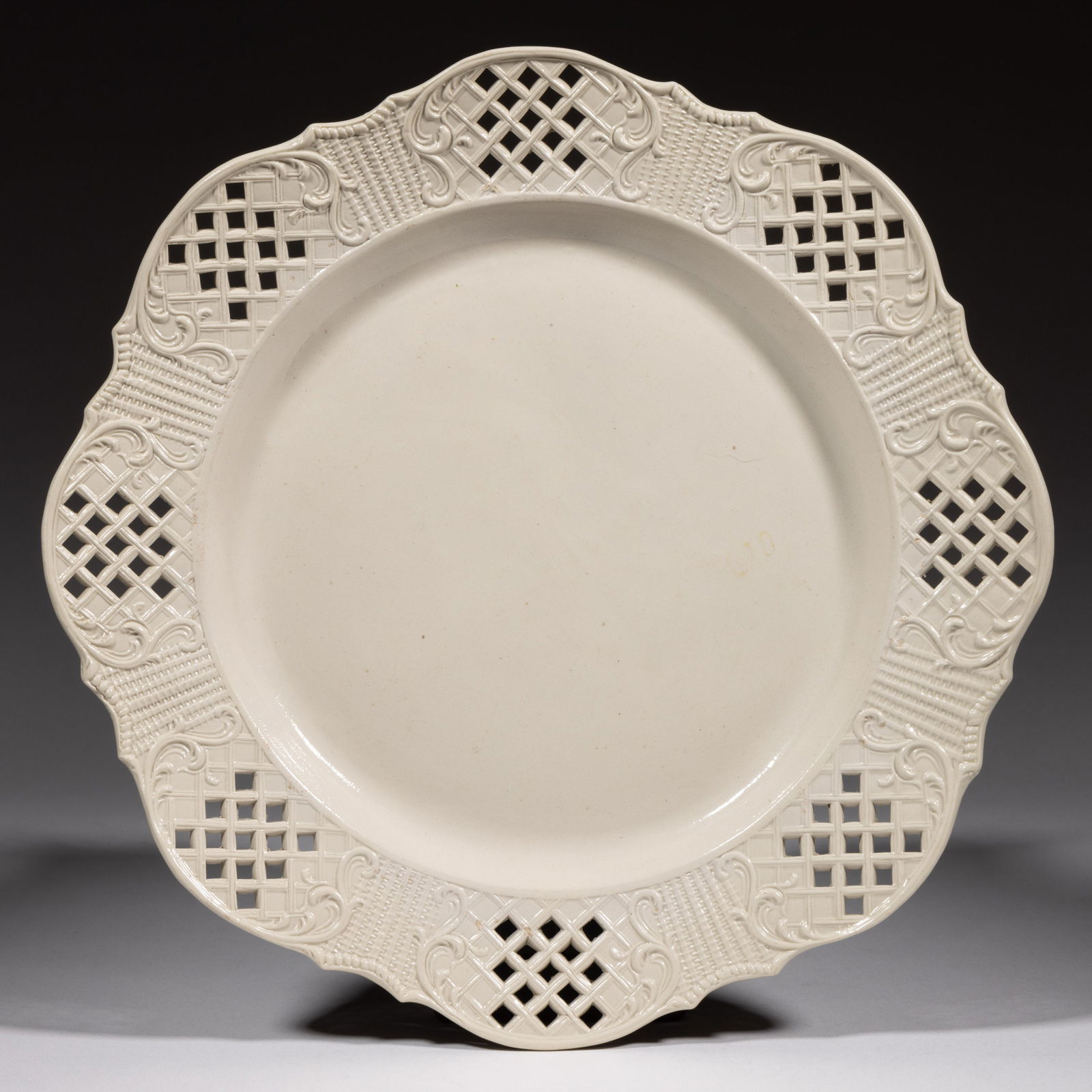 ENGLISH WHITE SALT-GLAZED STONEWARE RETICULATED CHARGER (1 of 2)
