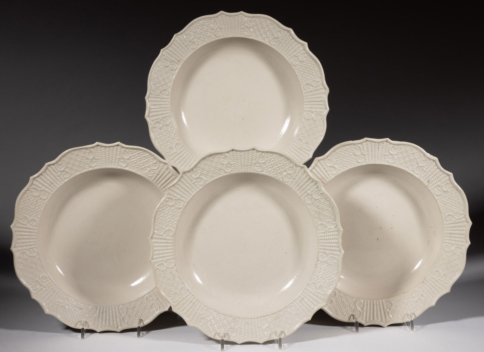 ENGLISH WHITE SALT-GLAZED STONEWARE PLATES, SET OF FOUR (1 of 1)