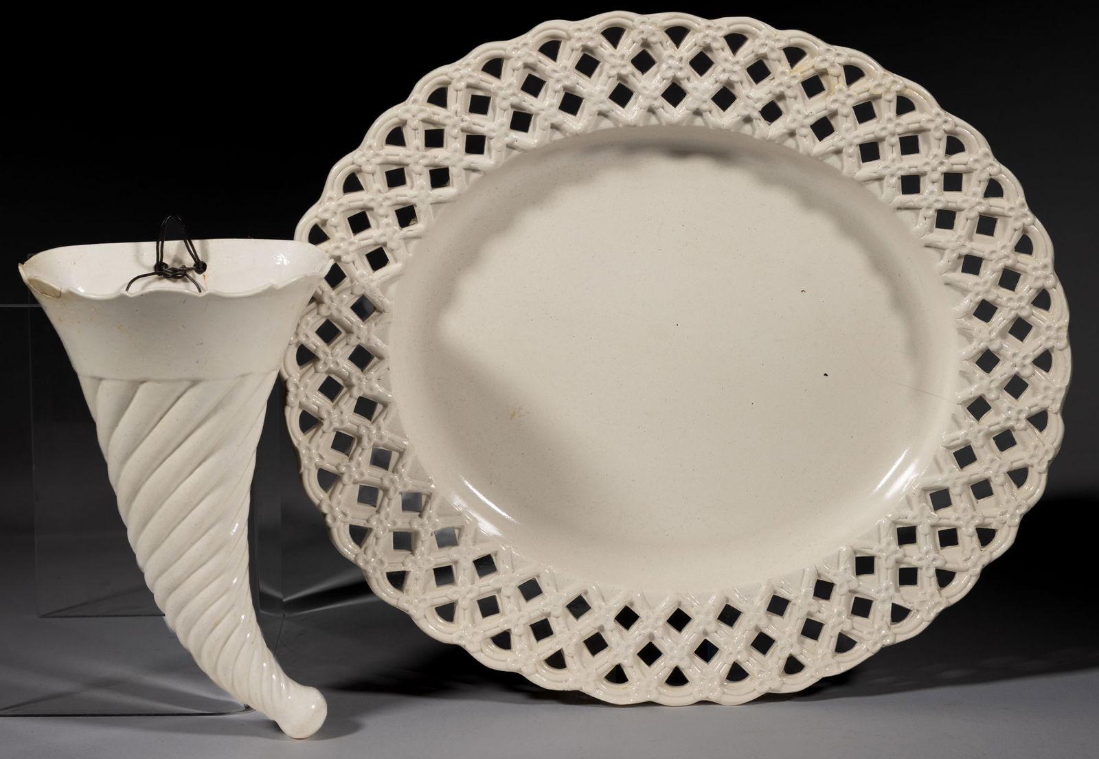 ENGLISH WHITE SALT-GLAZED STONEWARE ARTICLES, LOT OF TWO (1 of 4)