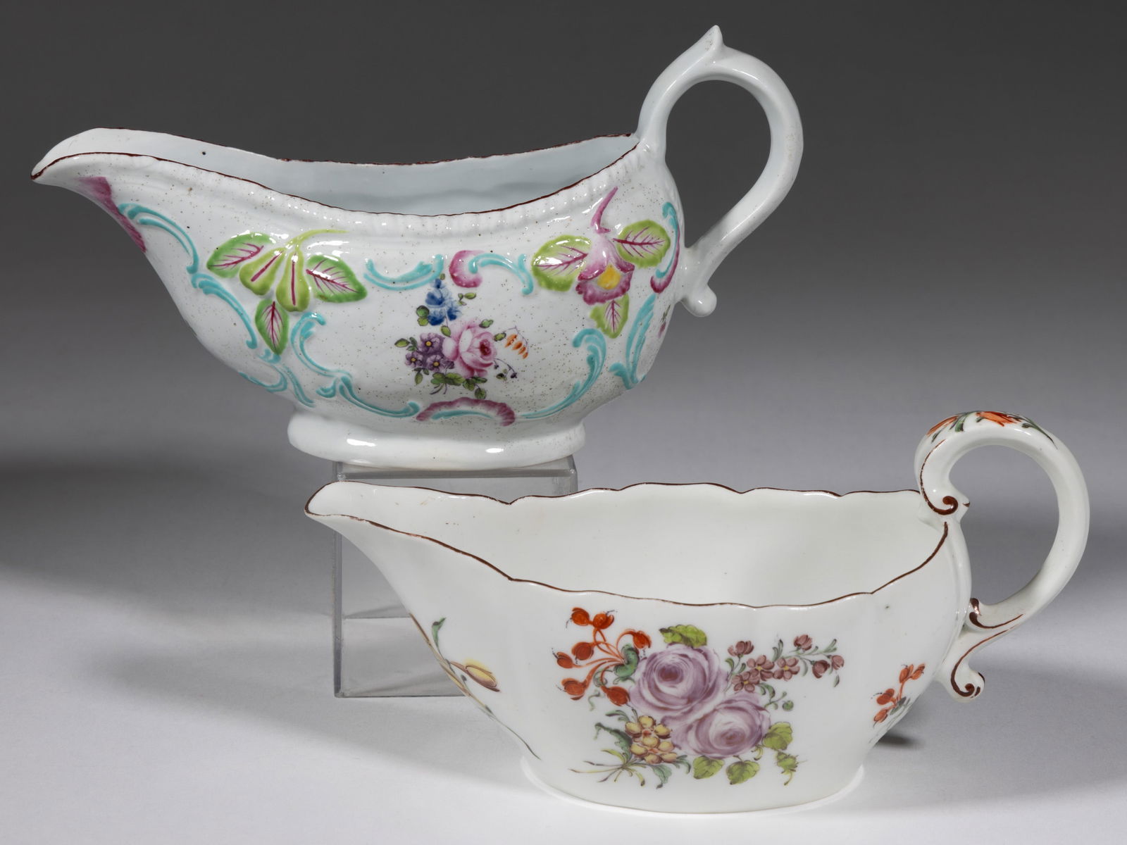 ENGLISH PORCELAIN FLORAL MOTIF SAUCE BOATS, LOT OF TWO (1 of 5)