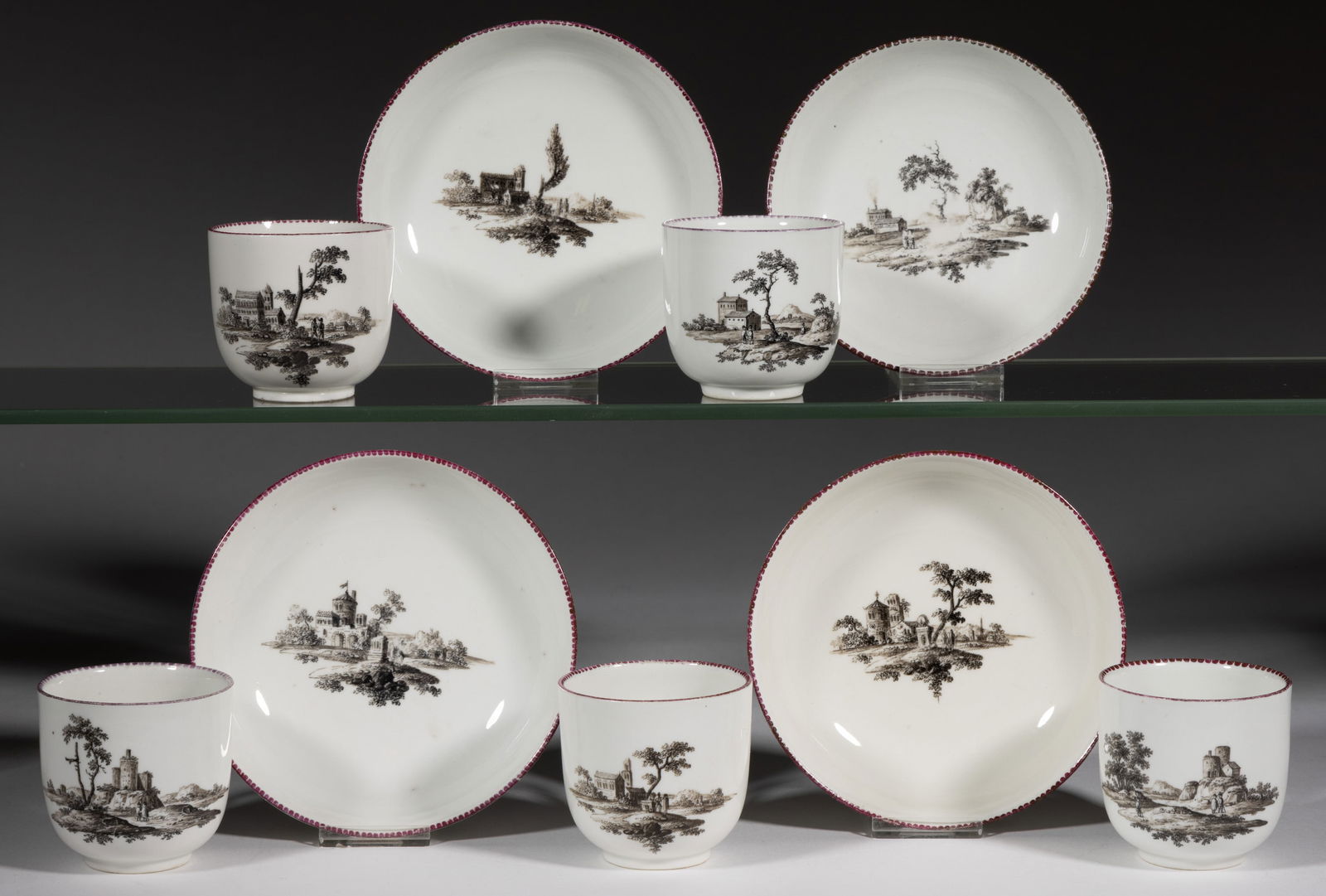 AUSTRIAN ROYAL VIENNA PORCELAIN HAND-PAINTED CUPS AND SAUCERS, LOT OF NINE (1 of 1)