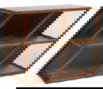 VIRGINIA COUNTRY STORE CHERRY COUNTER-TOP SHOWCASE: VIRGINIA COUNTRY STORE CHERRY COUNTER-TOP SHOWCASE, the diminutive case having bevel-edge mullions set with eight panes of old glass, interior with a single fixed shelf, the back with two fold-down do