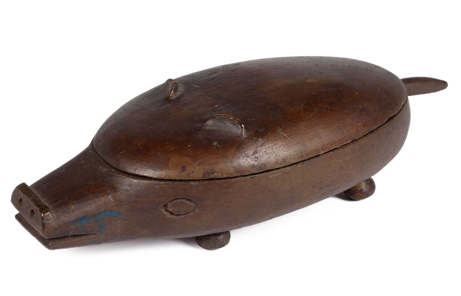 FOLK ART CARVED WOOD ANIMAL-FORM COVERED BOX (1 of 5)