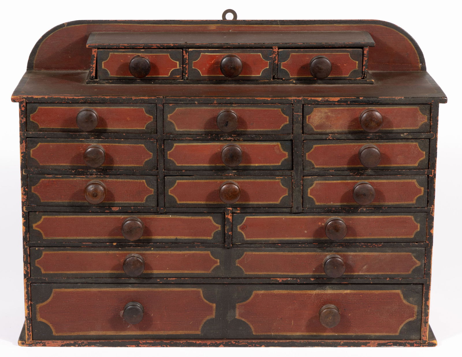 AMERICAN DIMINUTIVE PAINT-DECORATED PINE HANGING APOTHECARY CUPBOARD (1 of 8)