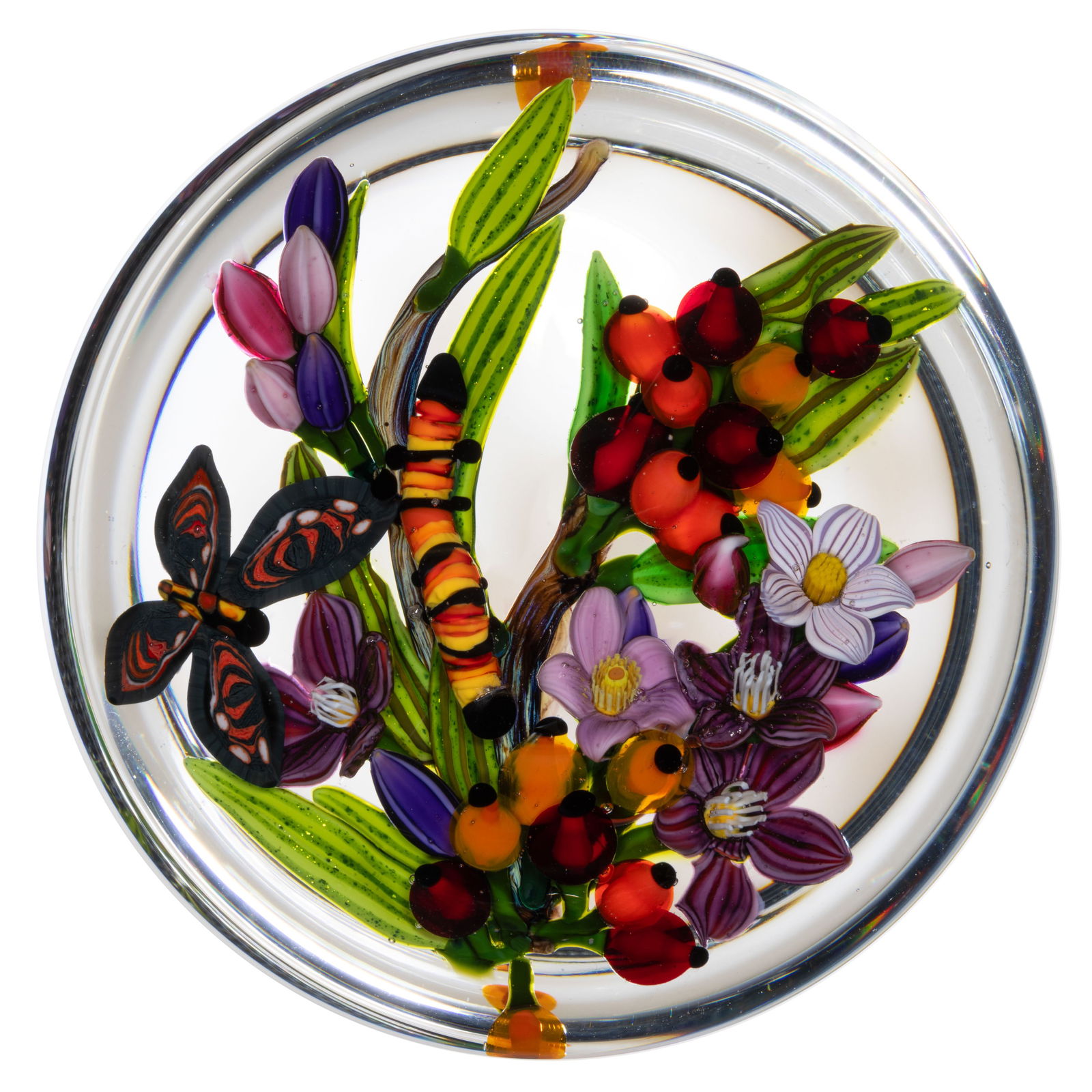 COLIN RICHARDSON (AMERICAN, B. 1979) TROPICAL CATERPILLAR AND BUTTERFLY LAMPWORK STUDIO ART GLASS MA (1 of 2)