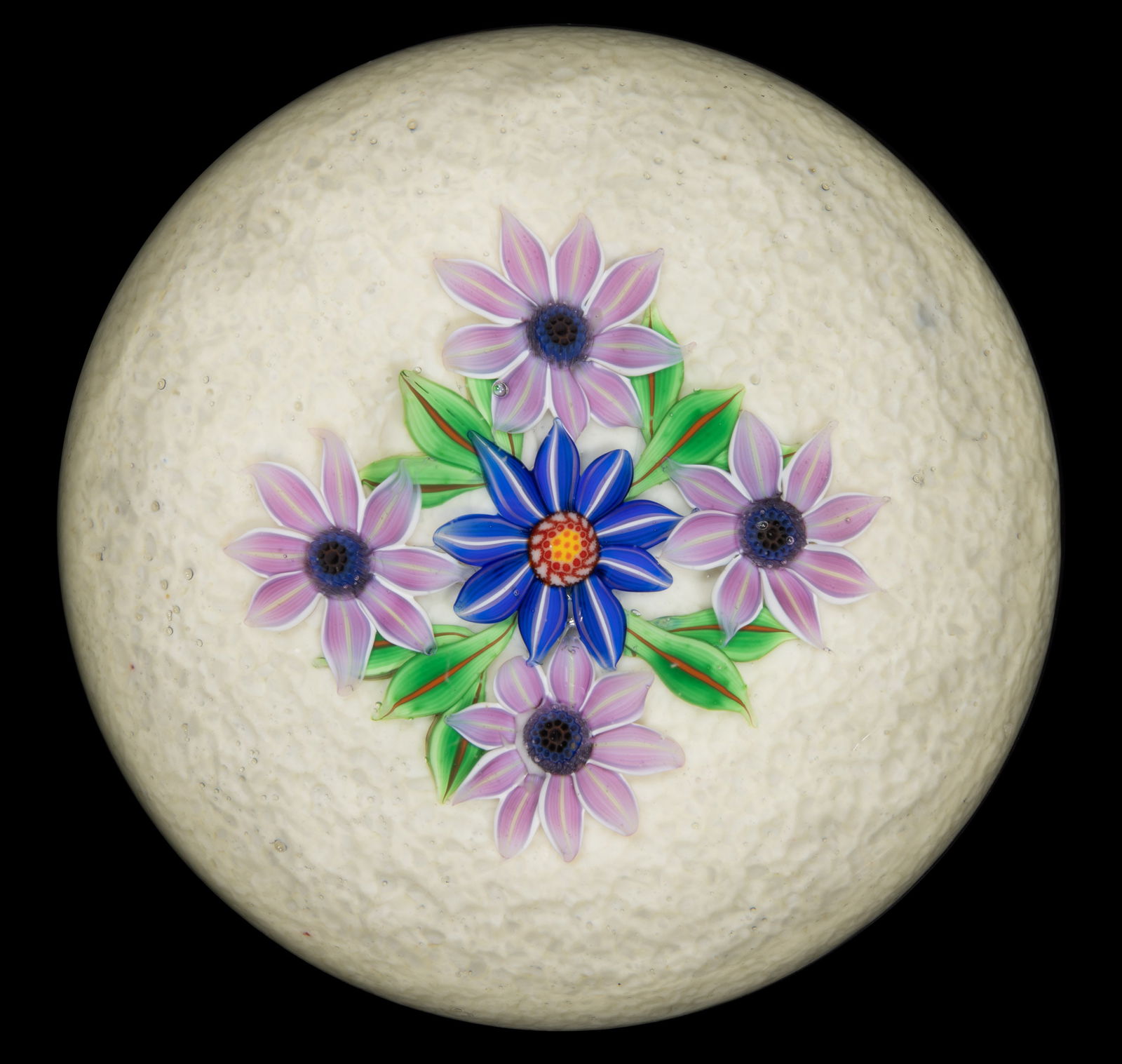 TED TROWER (AMERICAN, B. 1956) FLORAL BOUQUET LAMPWORK STUDIO ART GLASS PAPERWEIGHT (1 of 2)