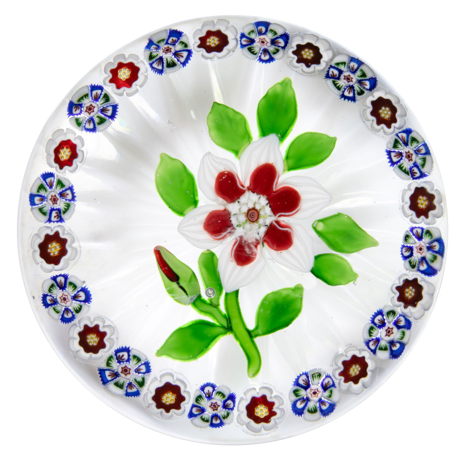 ANTIQUE BACCARAT DOUBLE CLEMATIS AND GARLAND LAMPWORK AND MILLEFIORI ART GLASS PAPERWEIGHT (1 of 2)