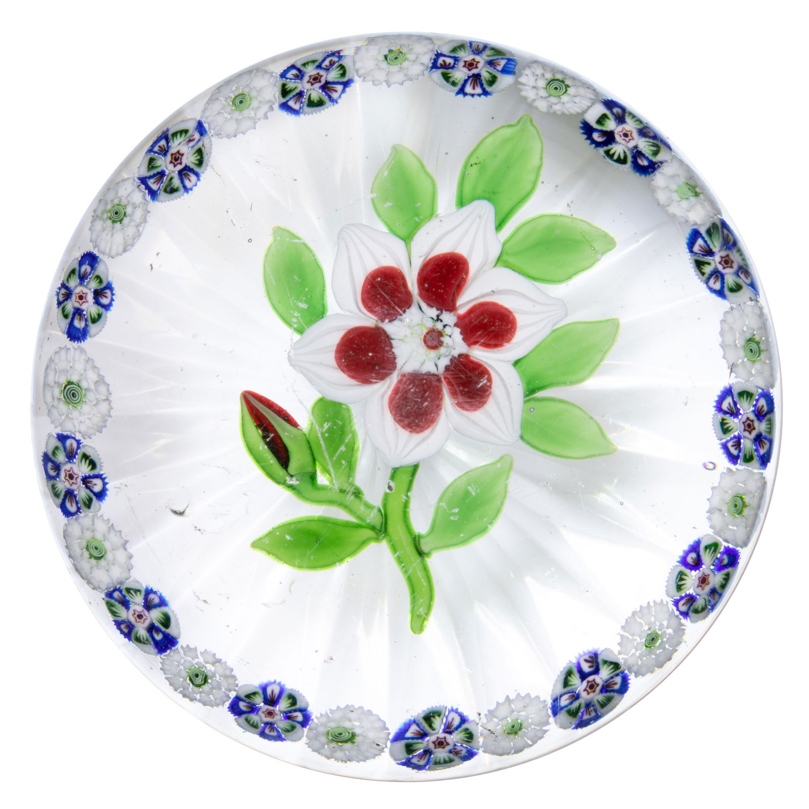 ANTIQUE BACCARAT DOUBLE CLEMATIS AND GARLAND LAMPWORK AND MILLEFIORI ART GLASS PAPERWEIGHT (1 of 2)