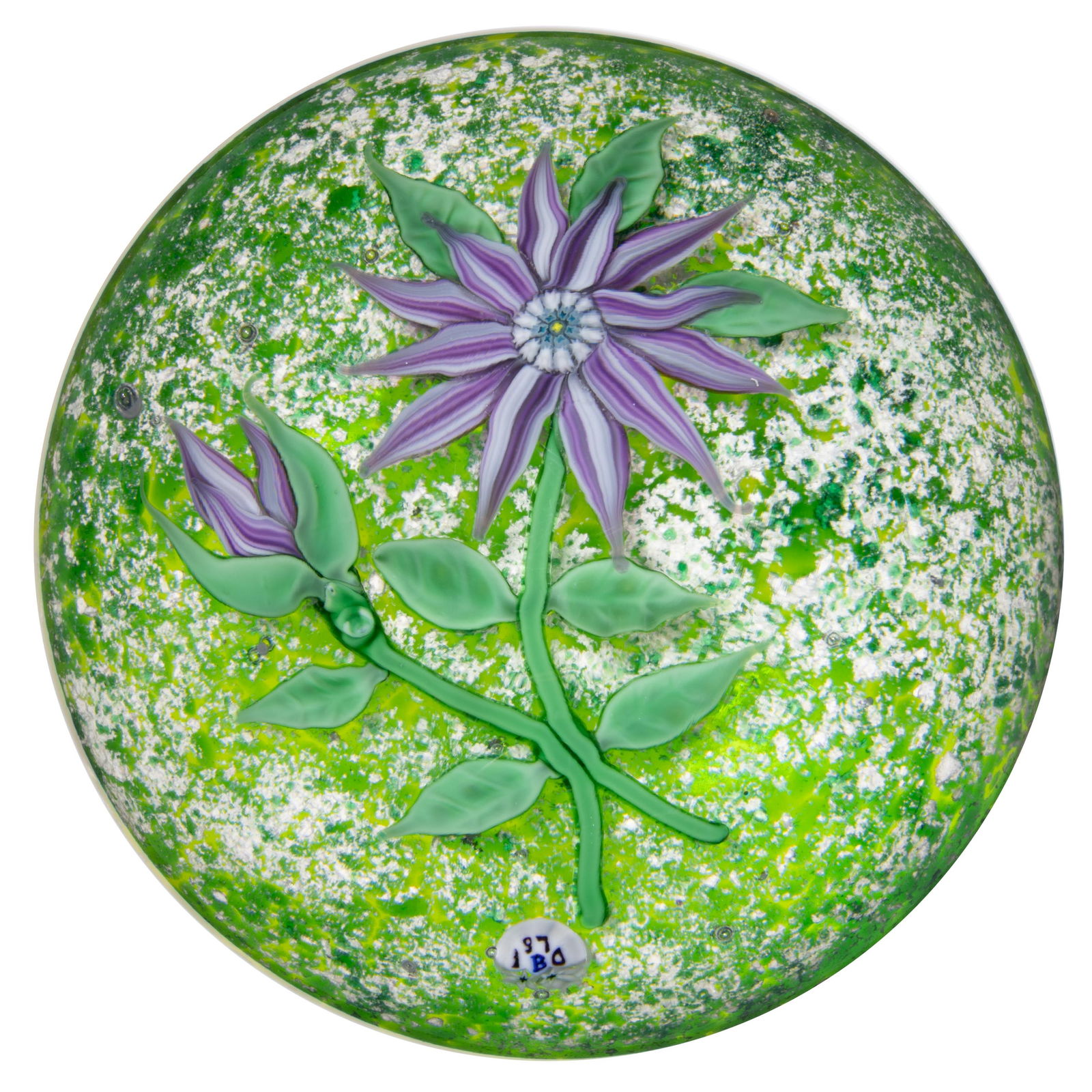 VINTAGE BACCARAT SINGLE-FLOWER LAMPWORK ART GLASS FOOTED PAPERWEIGHT (1 of 2)