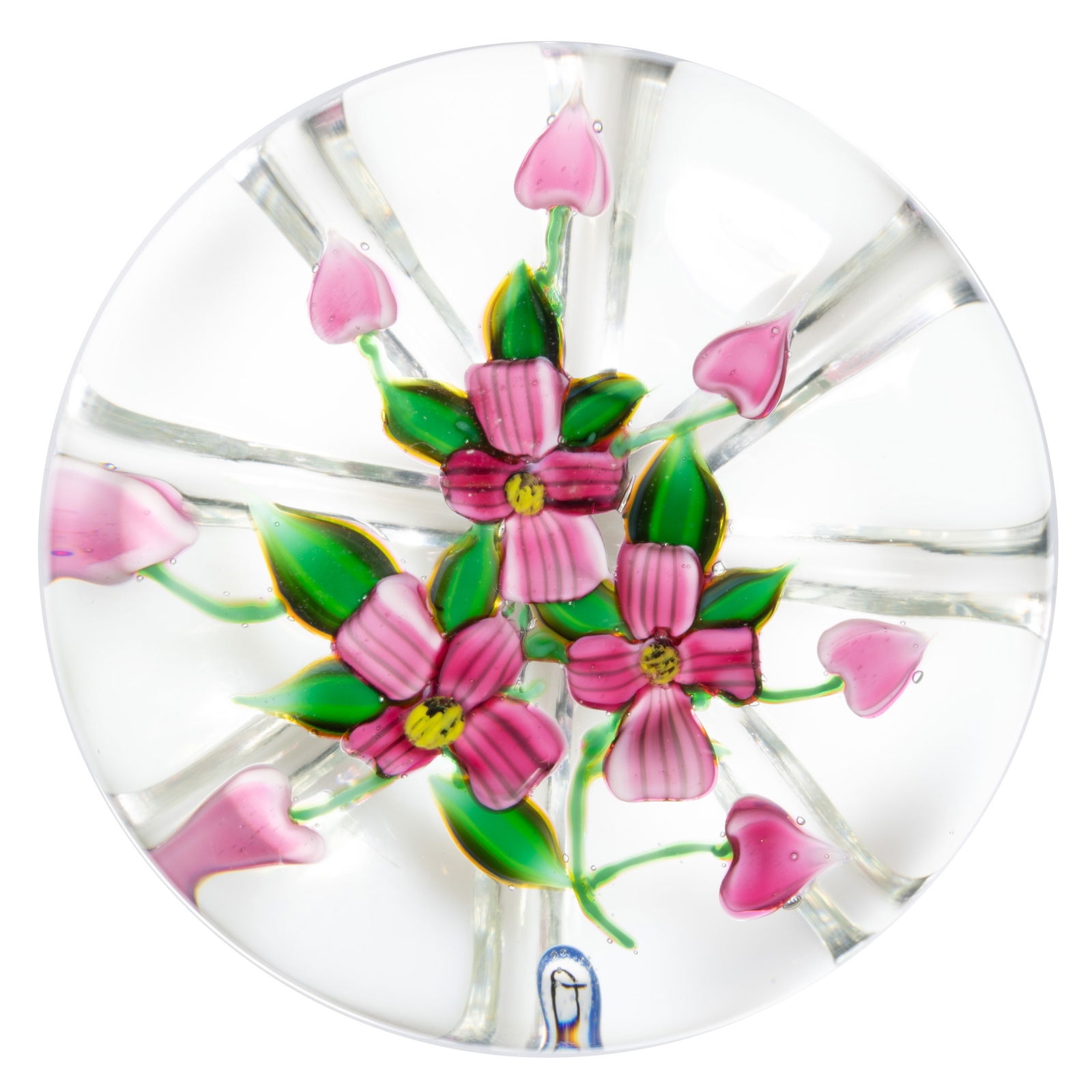 DEBBIE TARSITANO (AMERICAN, B. 1955) FLORAL BOUQUET LAMPWORK ART GLASS PAPERWEIGHT (1 of 2)