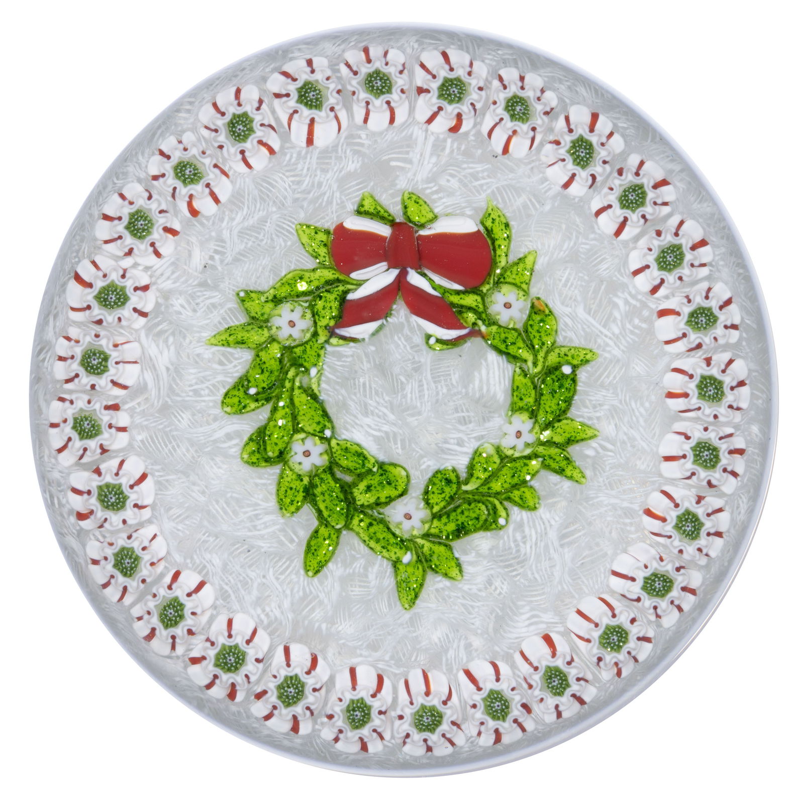 PARABELLE ARTIST PROOF CHRISTMAS WREATH LAMPWORK AND MILLEFIORI STUDIO ART GLASS PAPERWEIGHT (1 of 2)