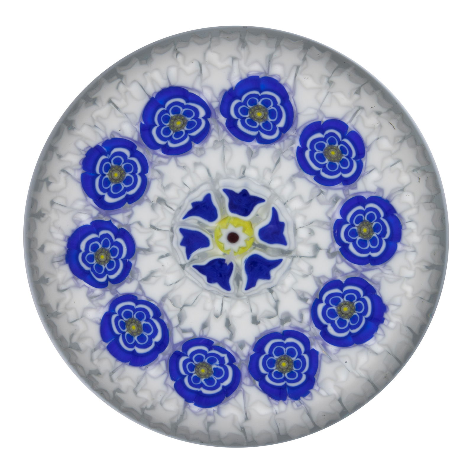 PARABELLE BELLFLOWER CONCENTRIC MILLEFIORI CARPET GROUND STUDIO ART GLASS PAPERWEIGHT (1 of 2)