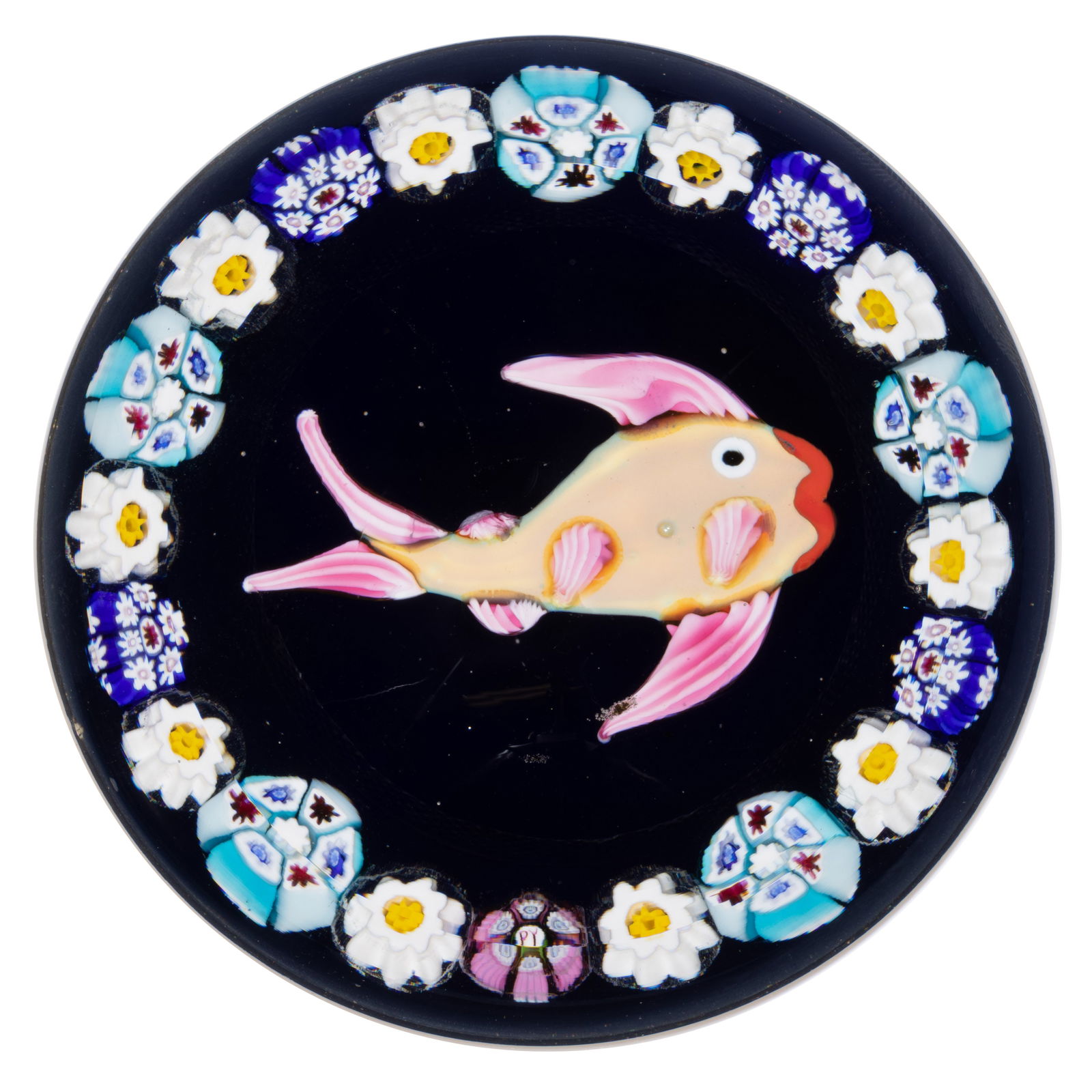 PAUL YSART (SCOTTISH, 1904-1991) FISH LAMPWORK AND MILLEFIORI ART GLASS PAPERWEIGHT (1 of 2)