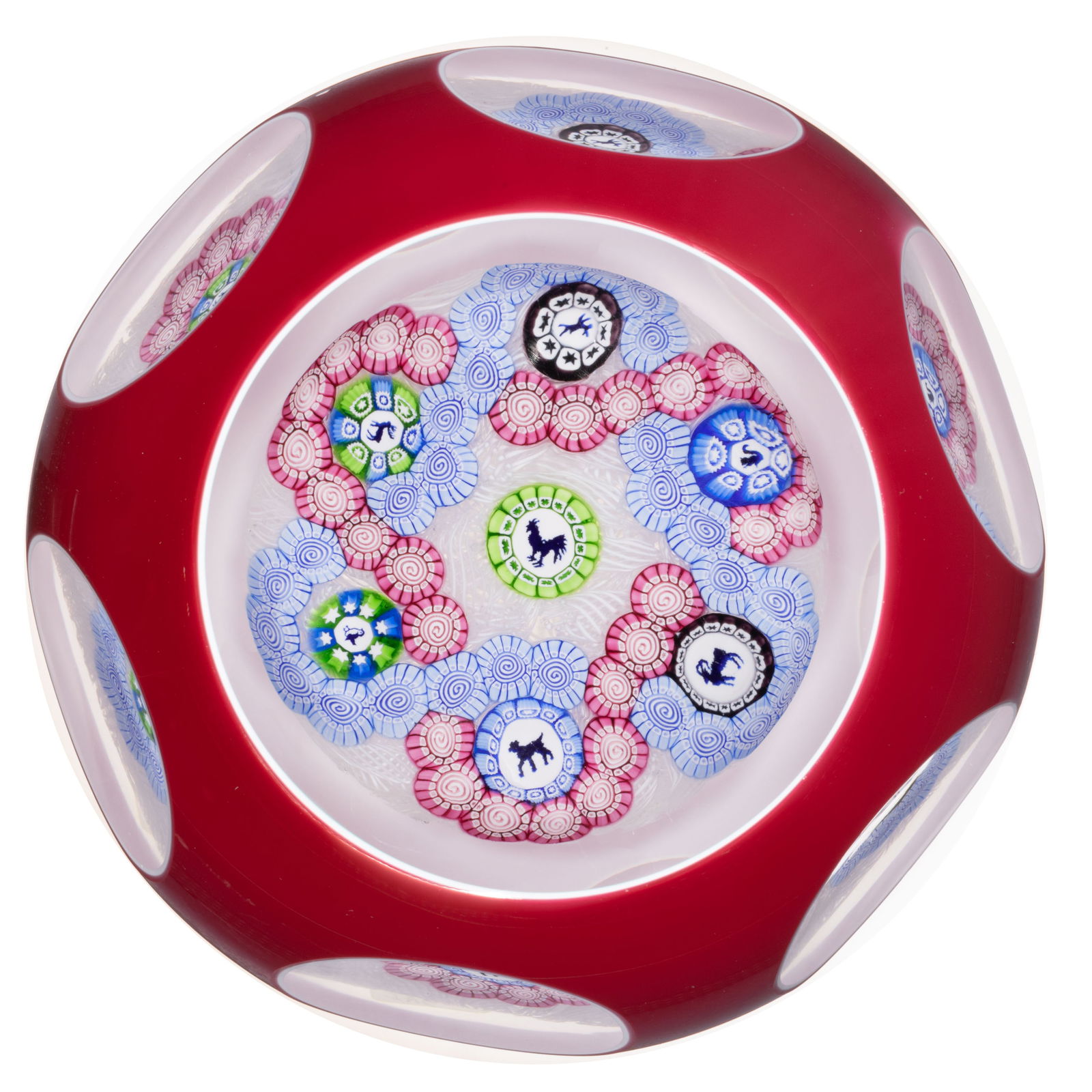 JOHN DEACONS (SCOTTISH, B. 1950) INTERLACED GARLANDS AND SILHOUETTES OVERLAY AND MILLEFIORI STUDIO A (1 of 2)