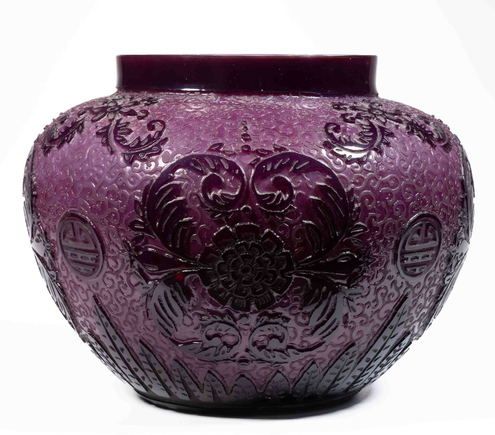 STEUBEN ATTRIBUTED PLUM JADE CANTON CAMEO ART GLASS VASE (1 of 1)