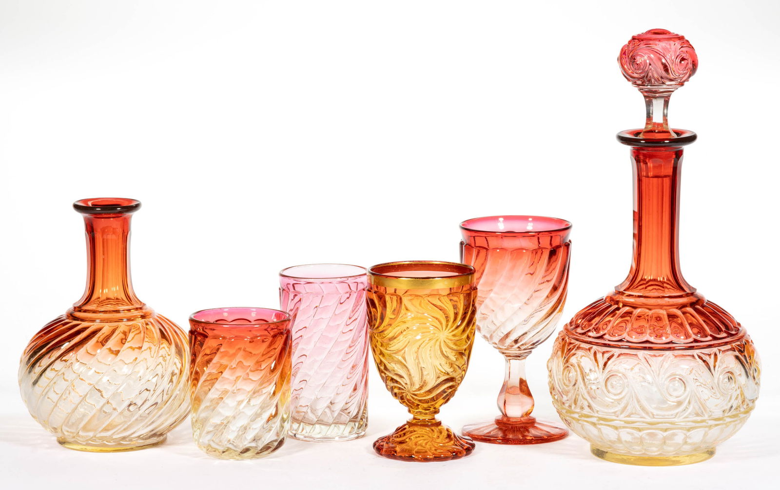 BACCARAT ROSE TIENTE ART GLASS ARTICLES, LOT OF SIX (1 of 1)