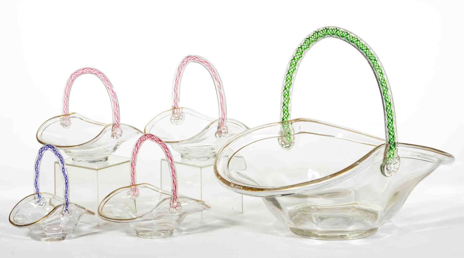 FRENCH BLOWN GLASS BASKETS, LOT OF FIVE (1 of 1)
