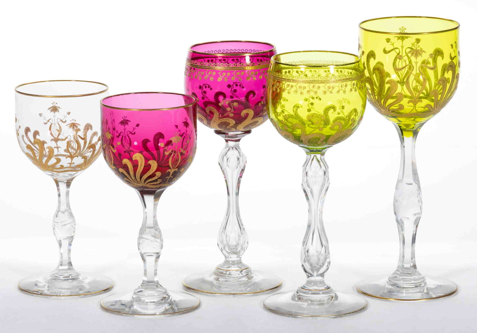 FRENCH GILT-DECORATED GLASS WINES, LOT OF FIVE (1 of 1)