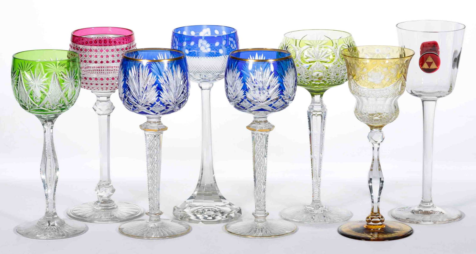 FRENCH CUT OVERLAY GLASS WINES, LOT OF EIGHT (1 of 1)