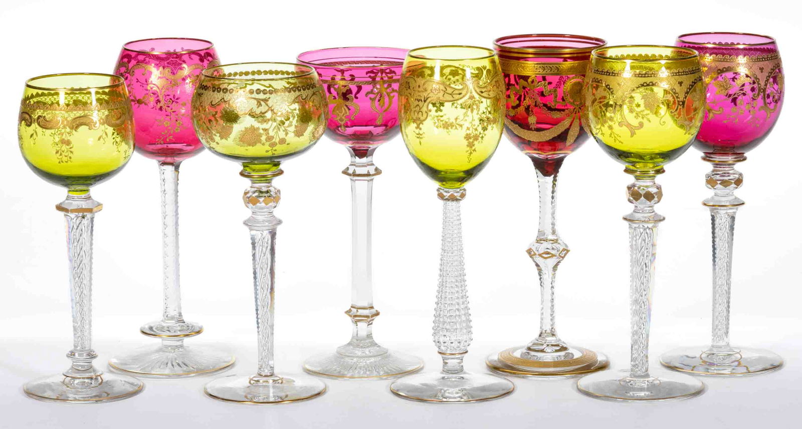 FRENCH GILT-DECORATED GLASS WINES, LOT OF EIGHT (1 of 1)