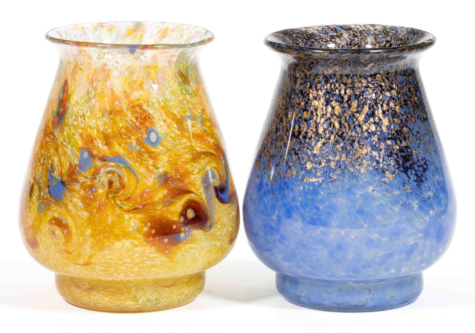 MONART MOTTLED AND SWIRLED ART GLASS VASES, LOT OF TWO (1 of 1)