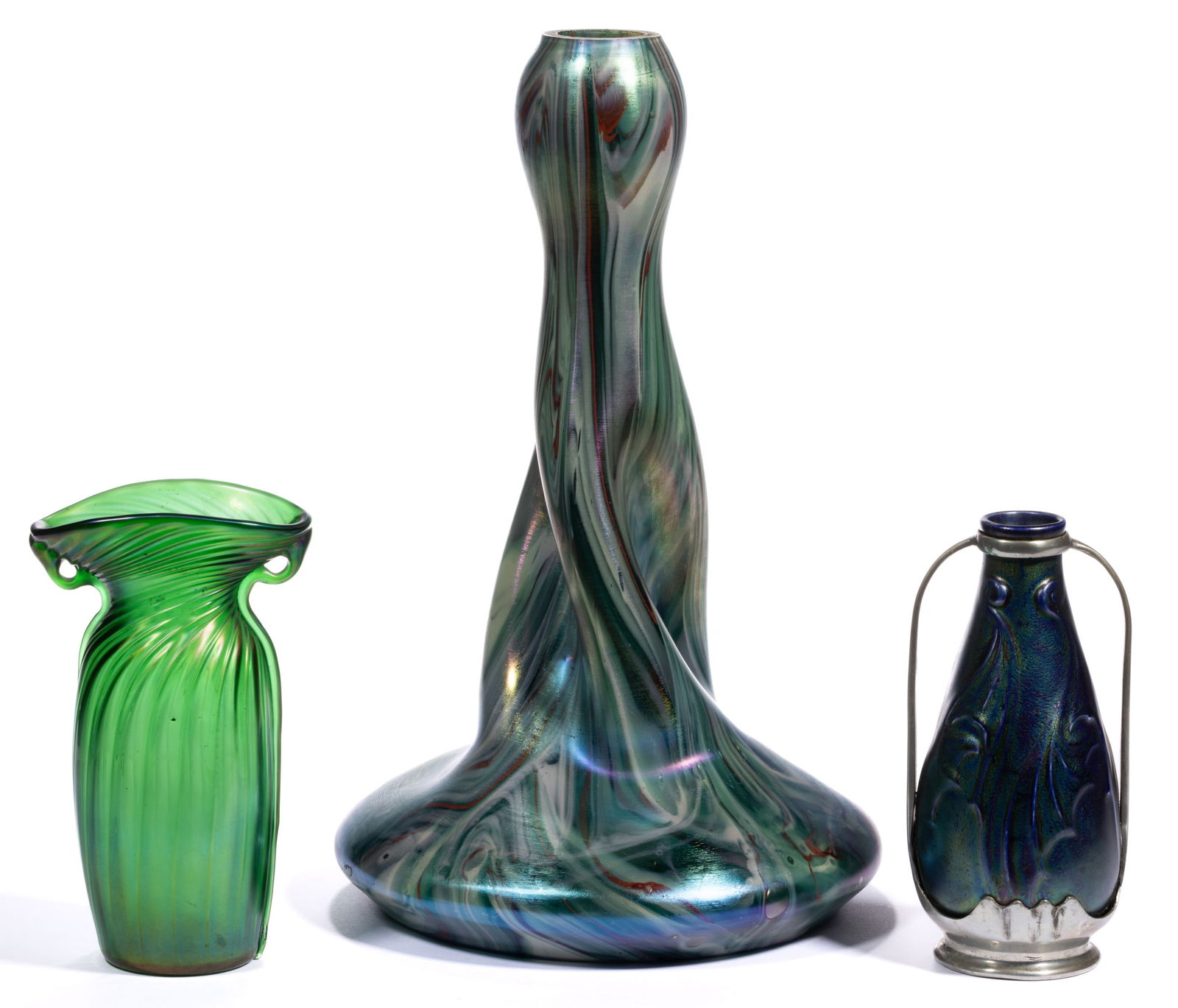 BOHEMIAN / LOETZ IRIDESCENT ART GLASS VASES, LOT OF TWO (1 of 1)