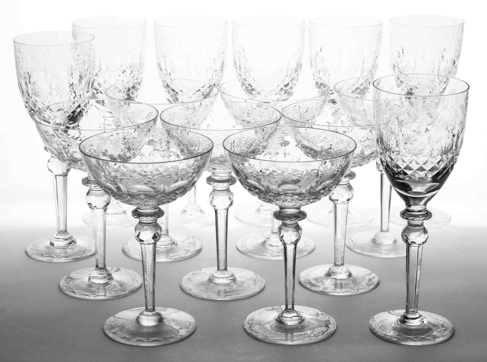 ROGASAK GALLIA ENGRAVED CRYSTAL GLASS DRINKING ARTICLES, LOT OF 15 (1 of 1)