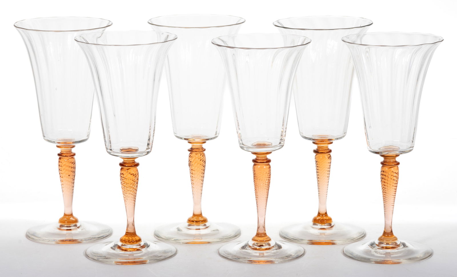 STEUBEN ATTRIBUTED NO. 3551 ART GLASS GOBLETS, LOT OF SIX (1 of 1)