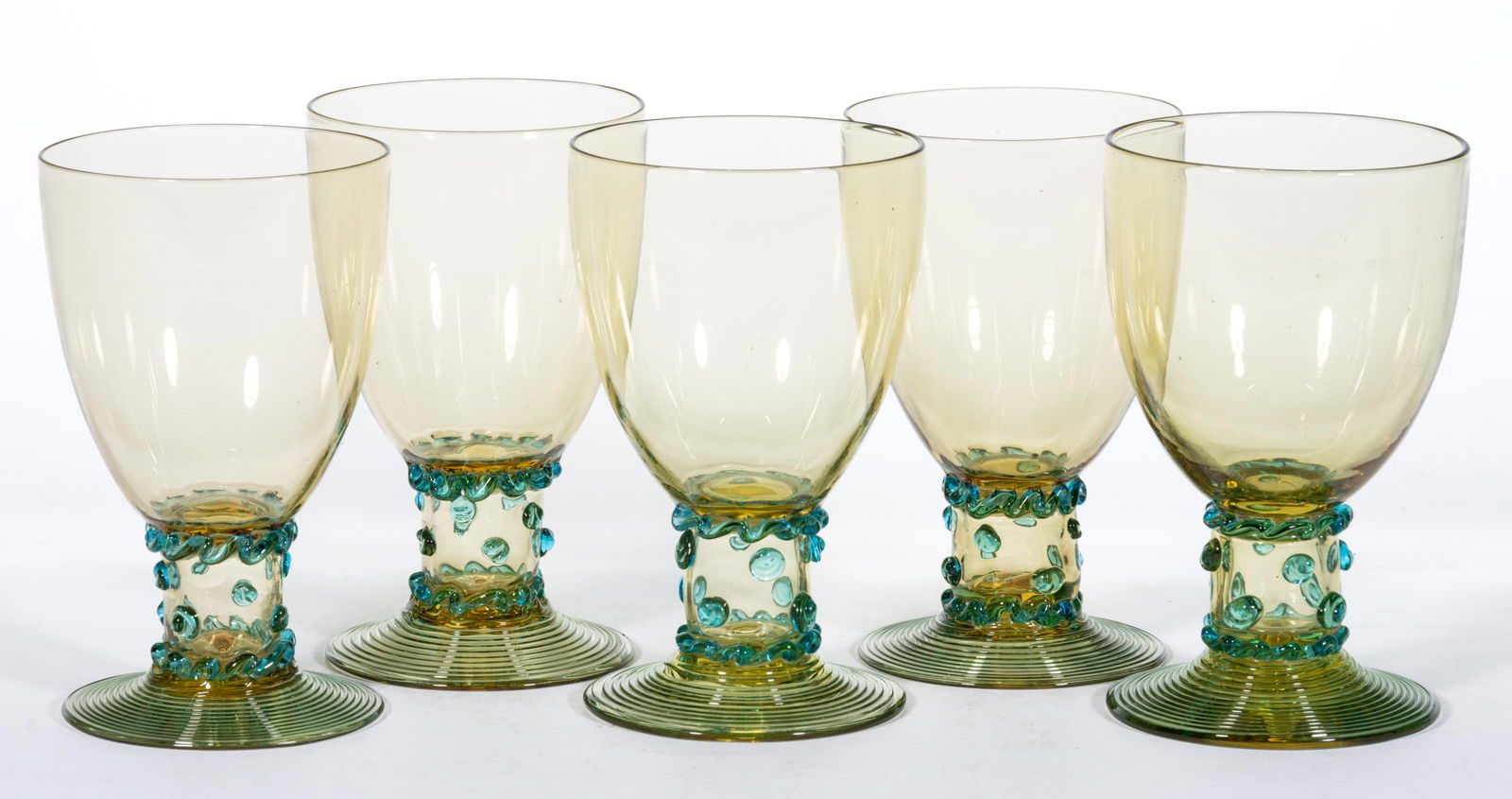 STEUBEN NO. 5193 ART GLASS GOBLETS, SET OF FIVE (1 of 1)