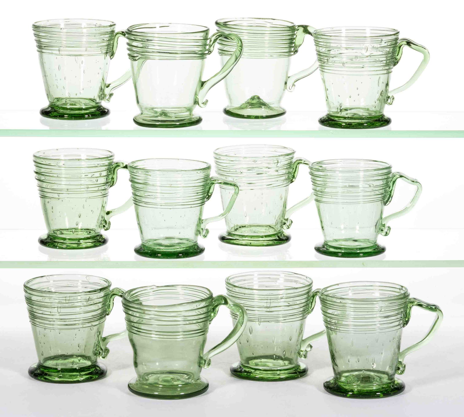 STEUBEN ATTRIBUTED NO. 6333 THREAD-DECORATED ART GLASS COCKTAIL GLASSES, LOT OF 12 (1 of 1)