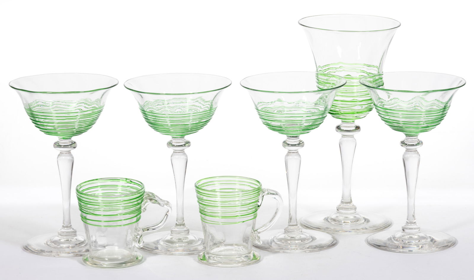 STEUBEN ATTRIBUTED NO. 6401 ART GLASS DRINKING ARTICLES, LOT OF SEVEN (1 of 1)