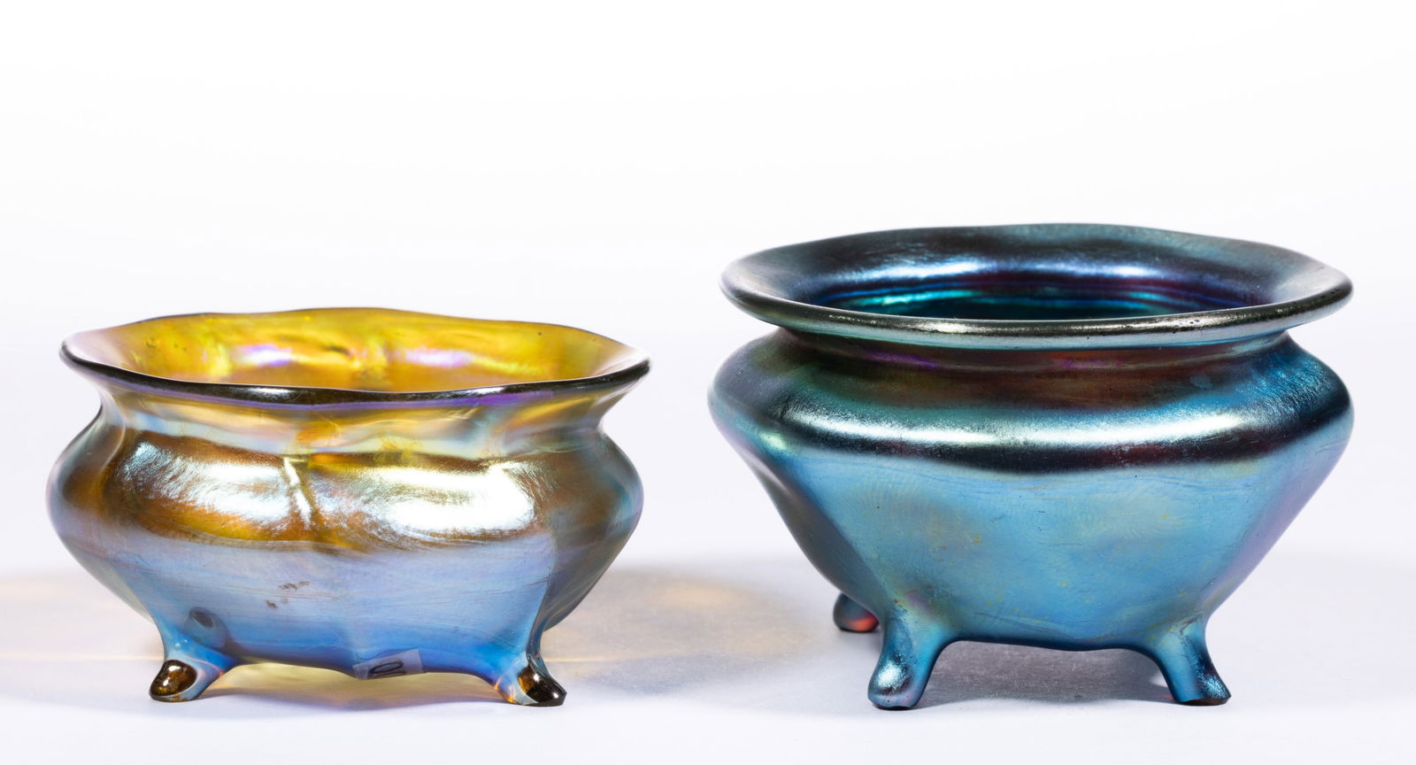 TIFFANY STUDIOS IRIDESCENT ART GLASS OPEN SALTS, LOT OF TWO (1 of 3)