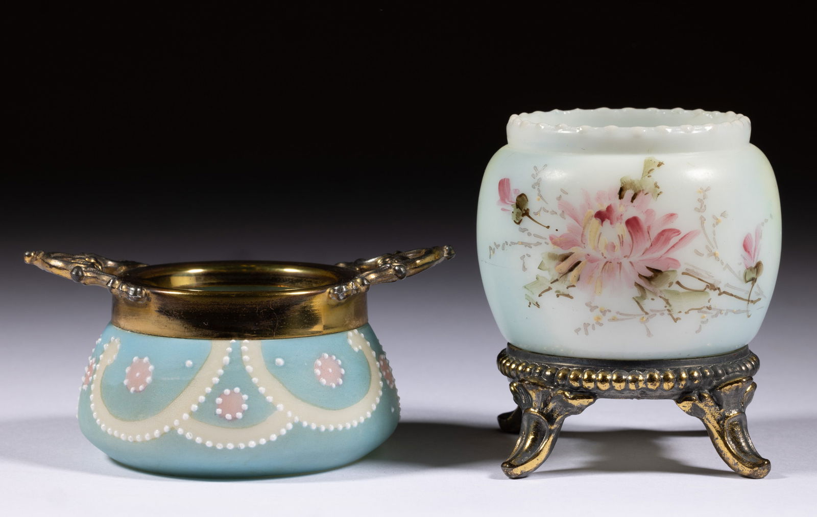 WAVE CREST ENAMEL-DECORATED ART GLASS MATCH HOLDERS, LOT OF TWO (1 of 1)