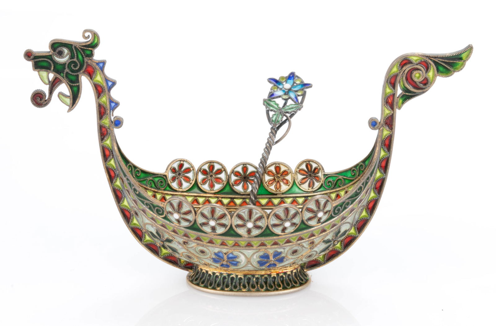 NORWEGIAN PLIQUE-A-JOUR ENAMELED 0.830 SILVER OPEN SALT (1 of 2)