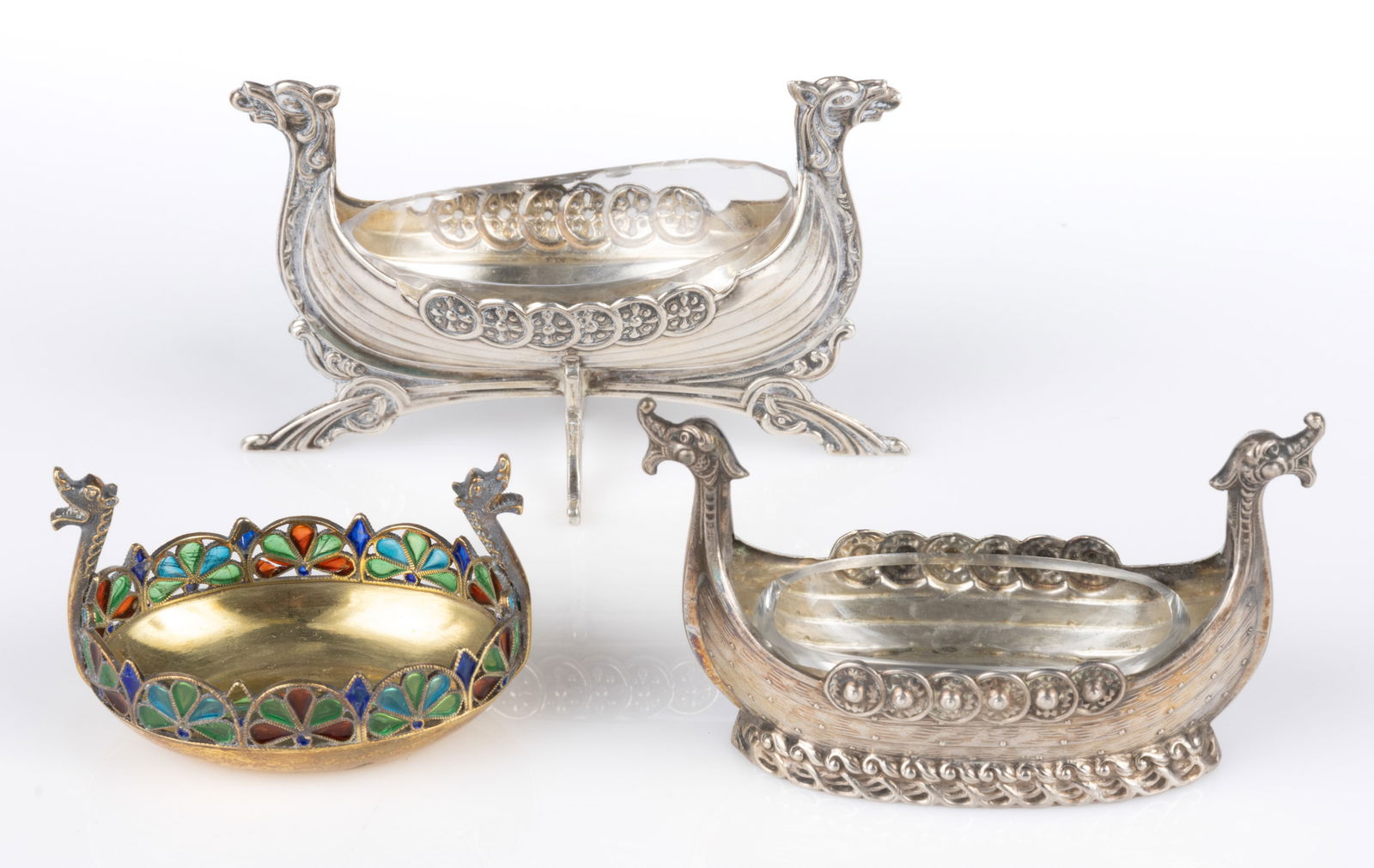 NORWEGIAN PLIQUE-A-JOUR ENAMELED GILT STERLING SILVER OPEN SALT (1 of 1)