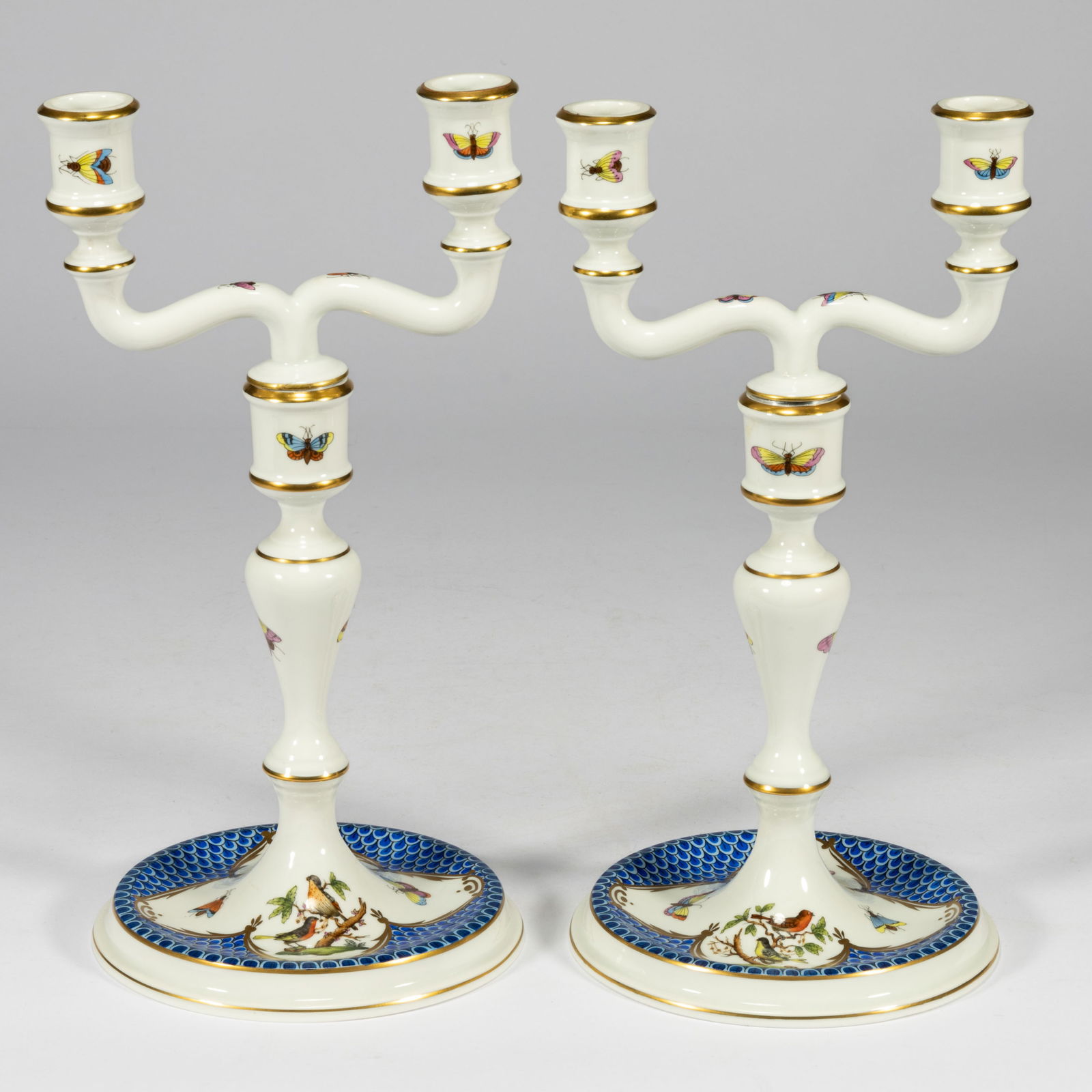 HUNGARIAN HEREND "ROTHSCHILD BIRD" PORCELAIN CANDELABRA PAIR (1 of 2)