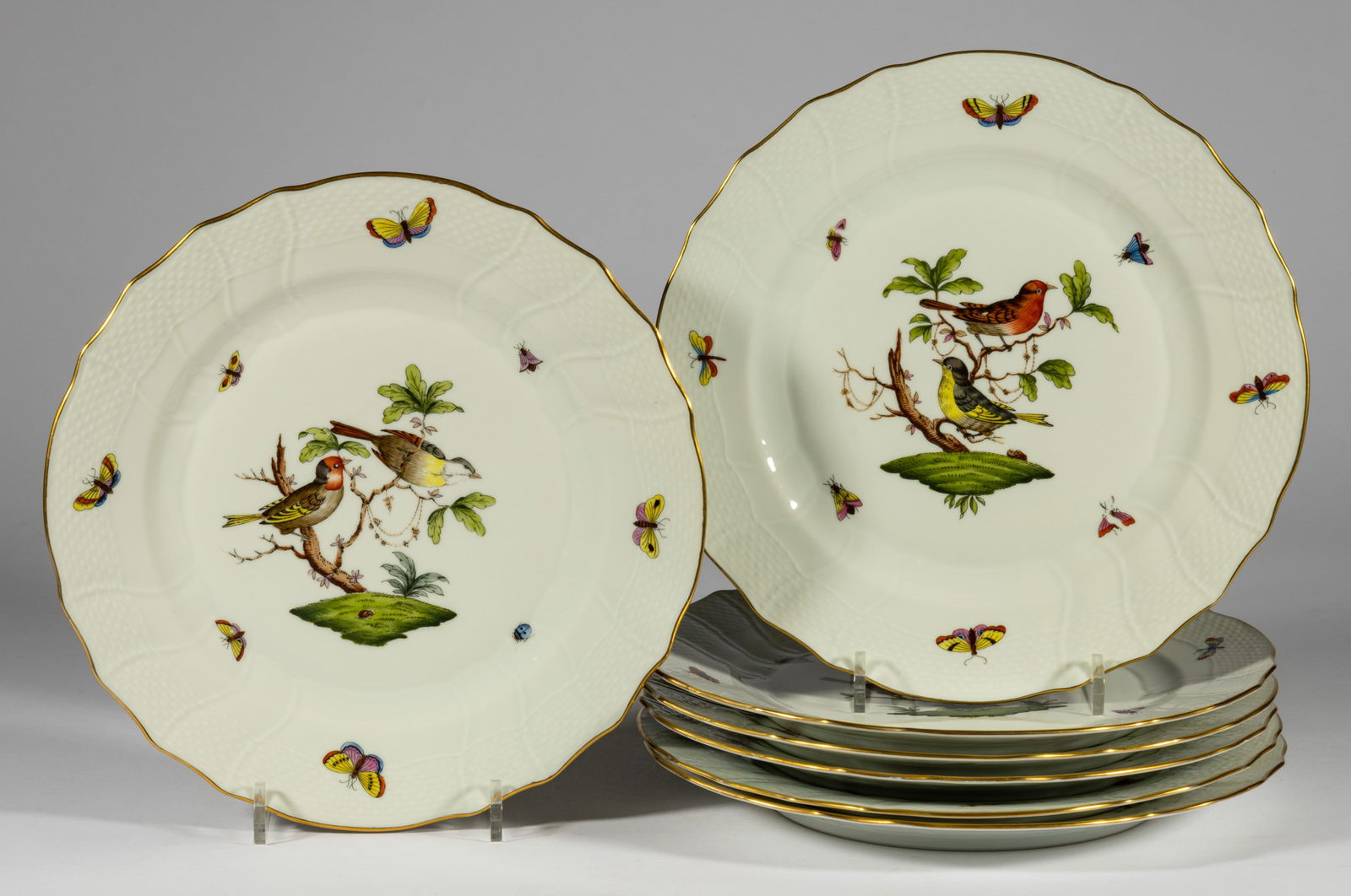 HUNGARIAN HEREND "ROTHSCHILD BIRD" PORCELAIN PLATES, LOT OF SEVEN (1 of 3)