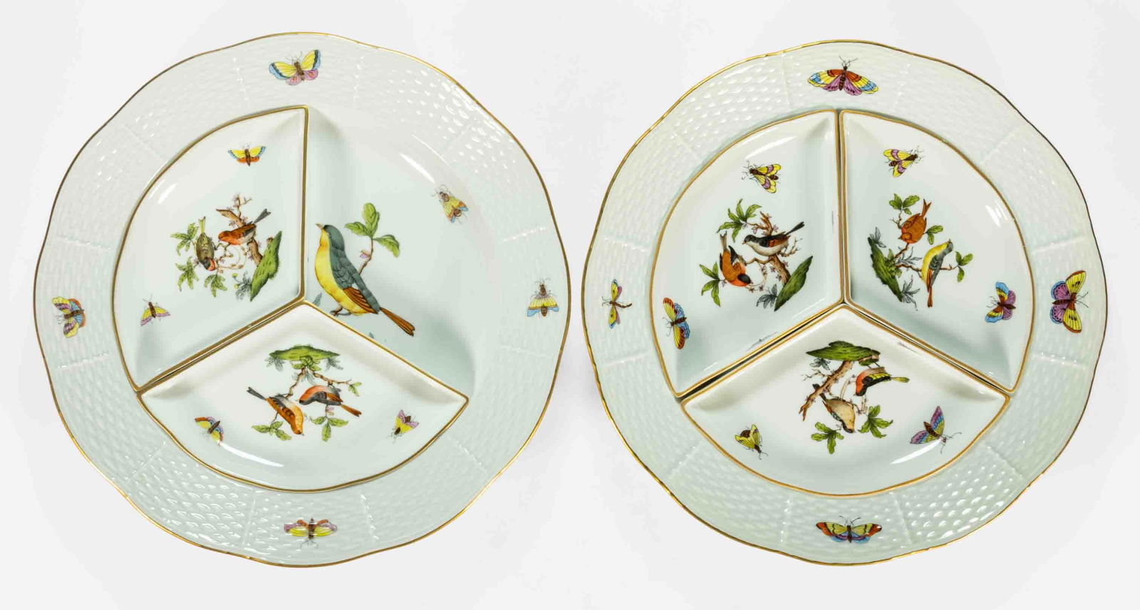 HUNGARIAN HEREND "ROTHSCHILD BIRD" PORCELAIN HORS D'OEUVRES SETS, LOT OF TWO (1 of 2)