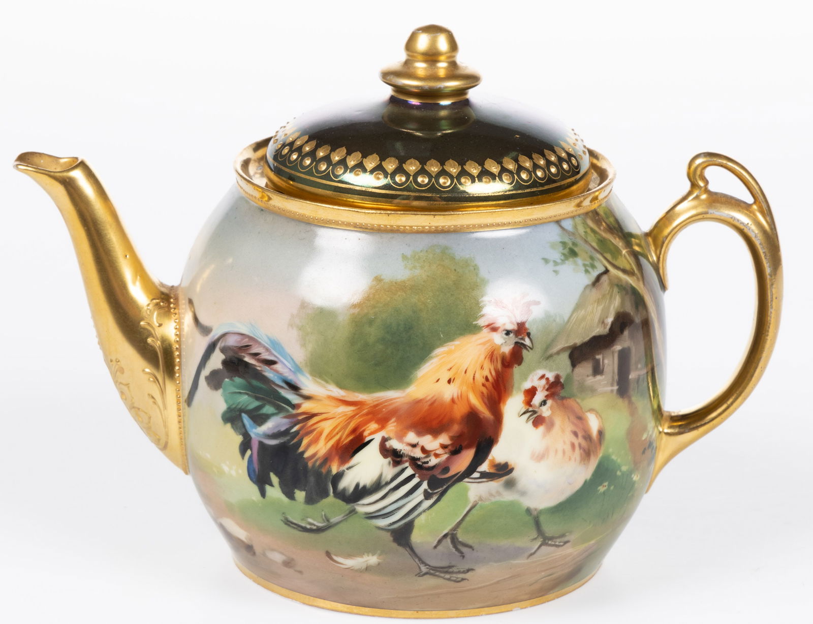 GERMAN SIGNED HAND-PAINTED CHICKEN MOTIF PORCELAIN TEAPOT (1 of 3)