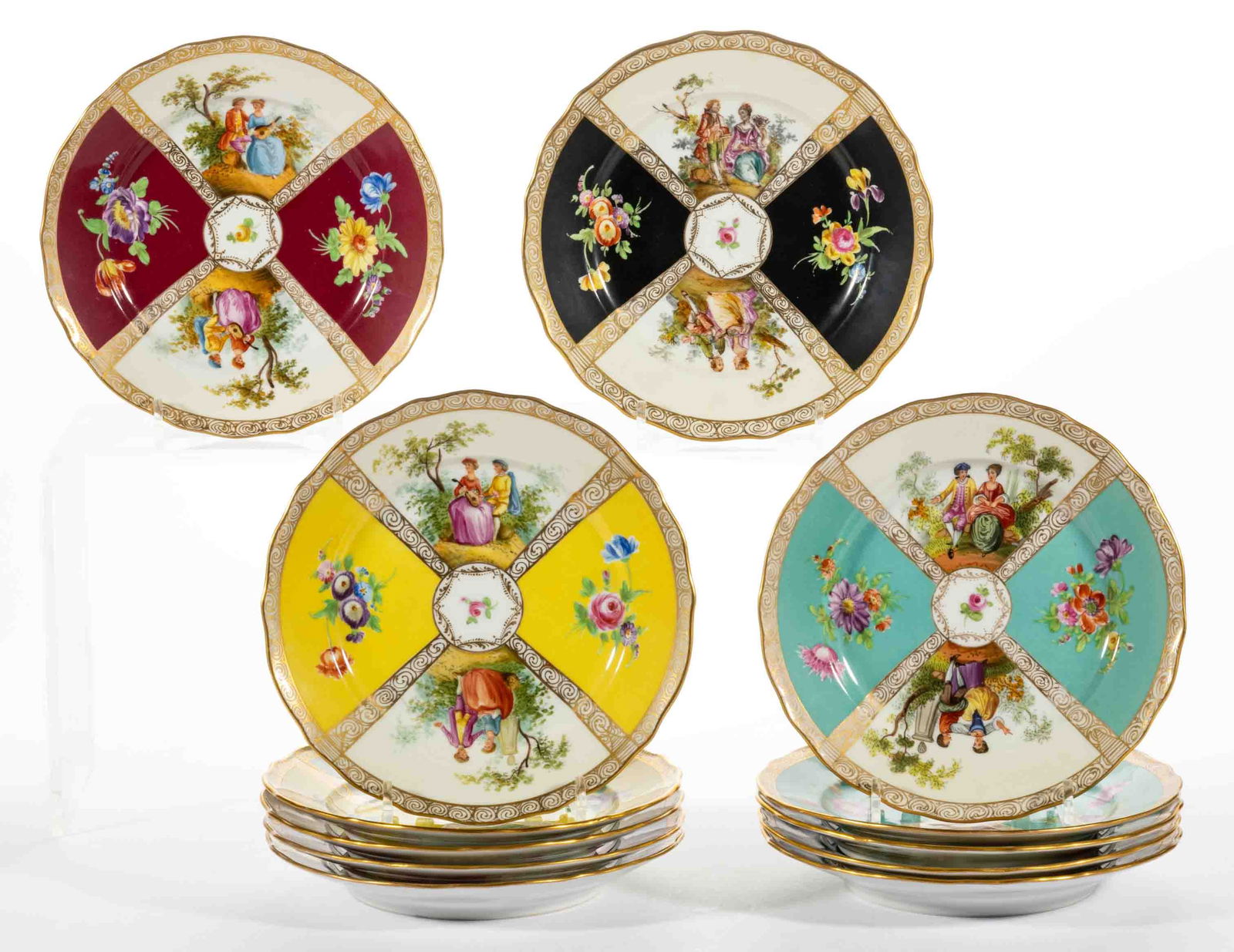 GERMAN DRESDEN PORCELAIN PLATES, SET OF 12 (1 of 4)
