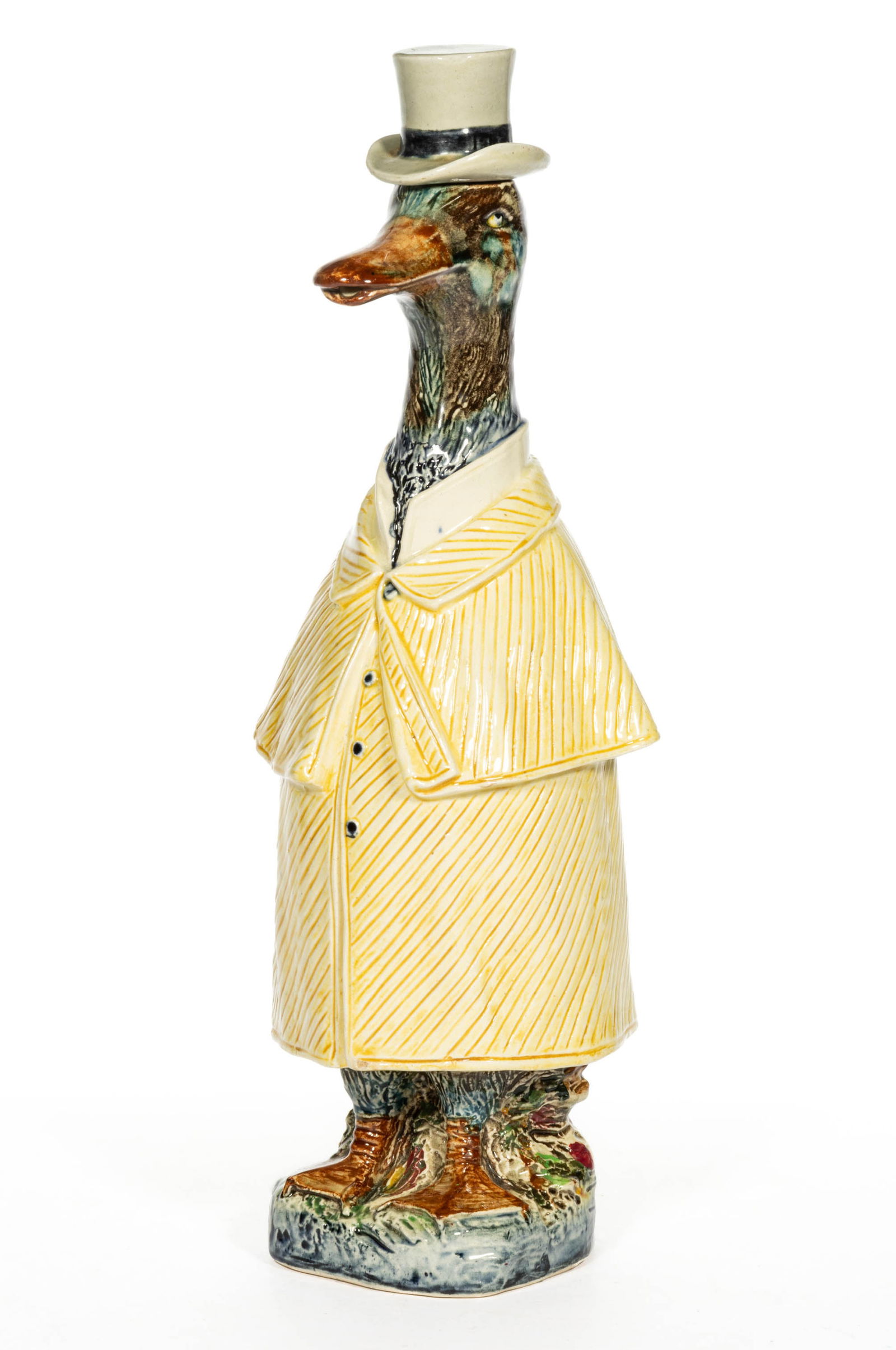 GERMAN B & L MAJOLICA CERAMIC FIGURAL DUCK DECANTER (1 of 3)