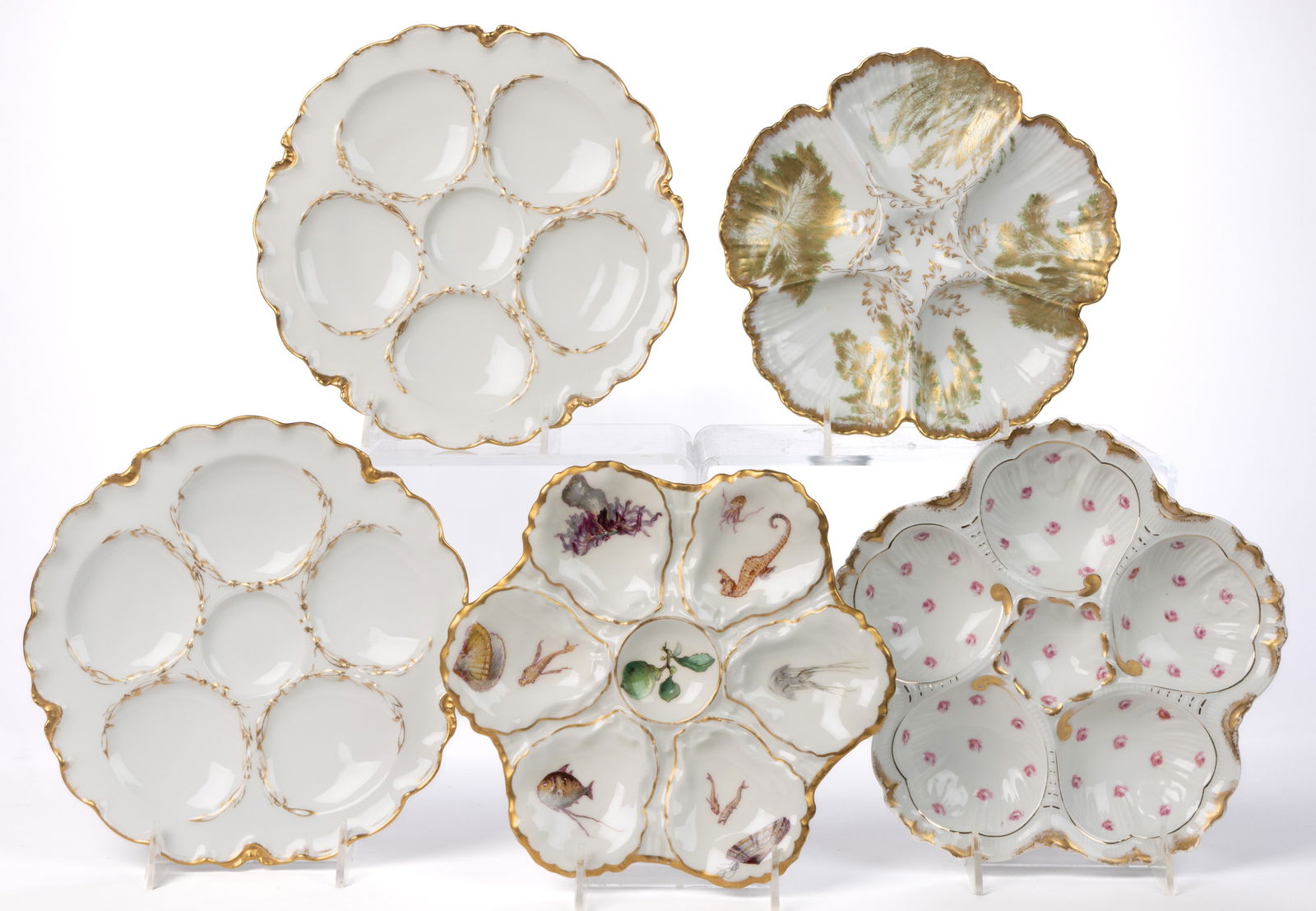 FRENCH PORCELAIN OYSTER PLATES, LOT OF FIVE (1 of 1)