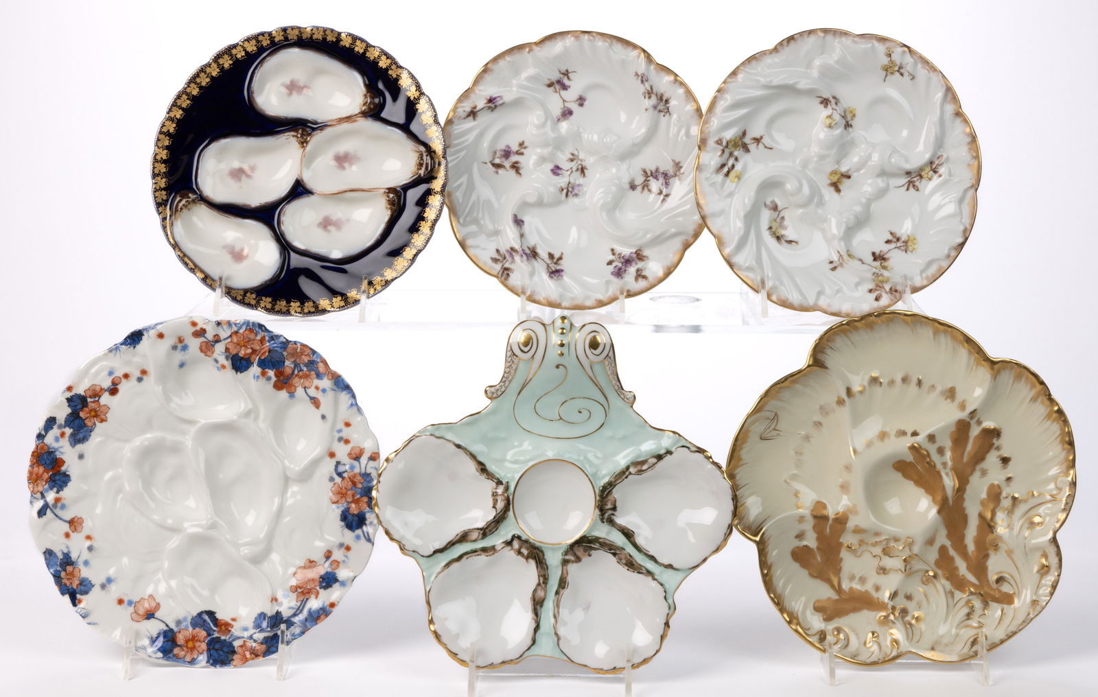 FRENCH LIMOGES PORCELAIN OYSTER PLATES, LOT OF SIX (1 of 1)
