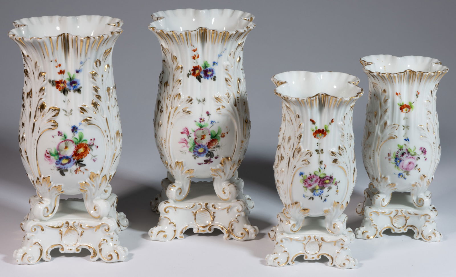 FRENCH OLD PARIS PORCELAIN PAIR OF MANTEL VASES, LOT OF TWO (1 of 4)